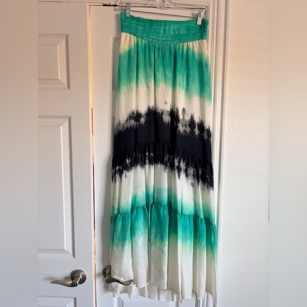 A.L.C. Green, Black & White Tie-Dye Tiered Maxi Skirt
